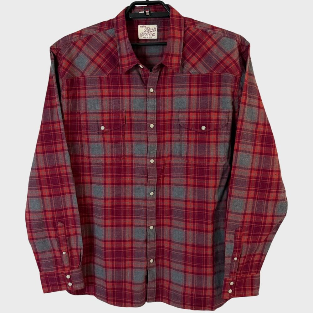 Lucky Brand California Fit Pearl-Snap Button-Up Plaid Shirt Red Men's Size XXL